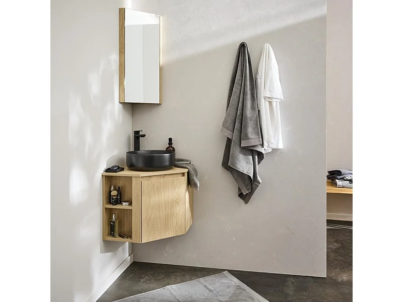 Conjunto mueble de lavabo de esquina + lavabo negro SORRENTO