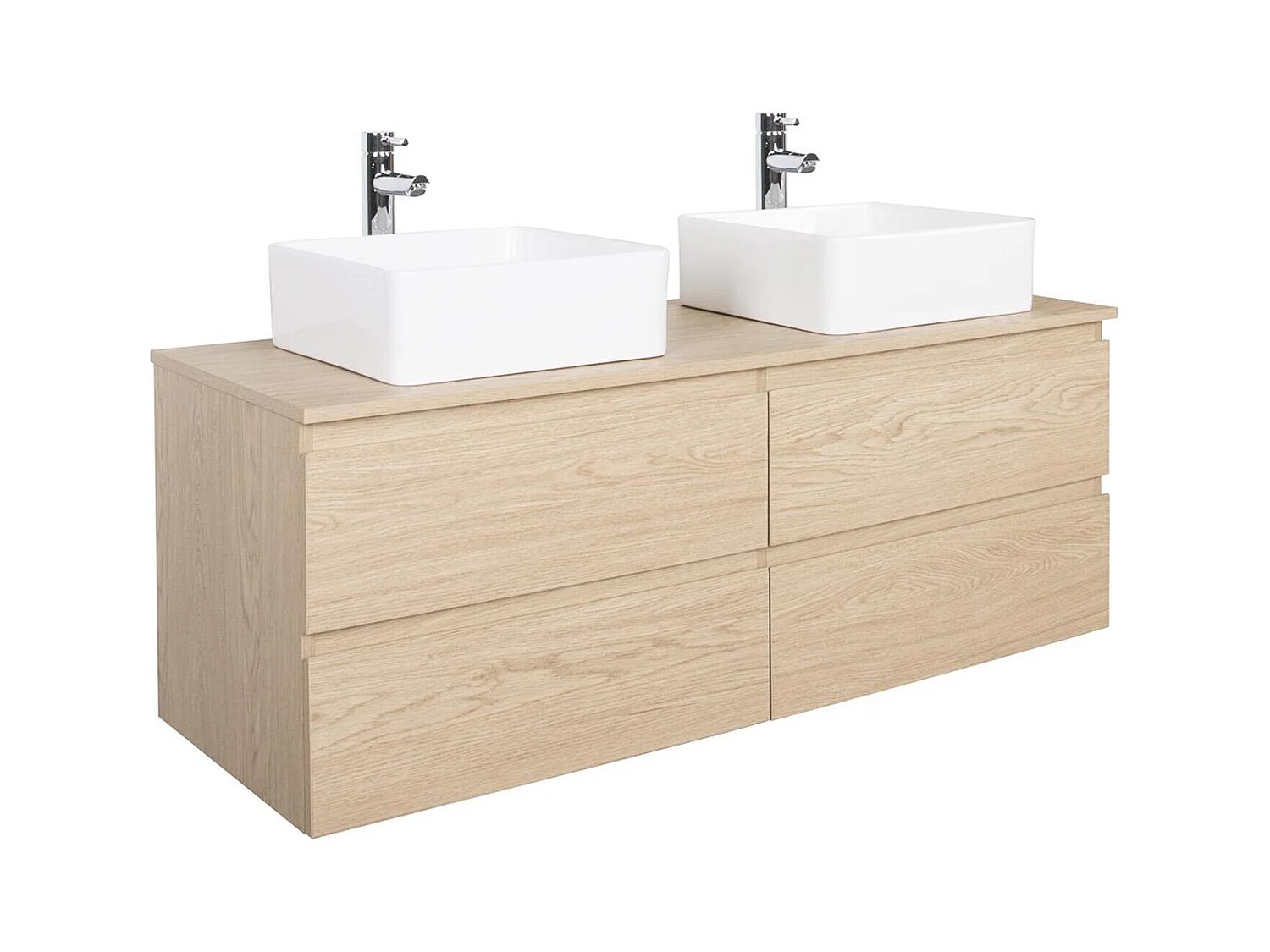 Ensemble double vasque suspendu avec plan bois, vasques et robinets 120 cm