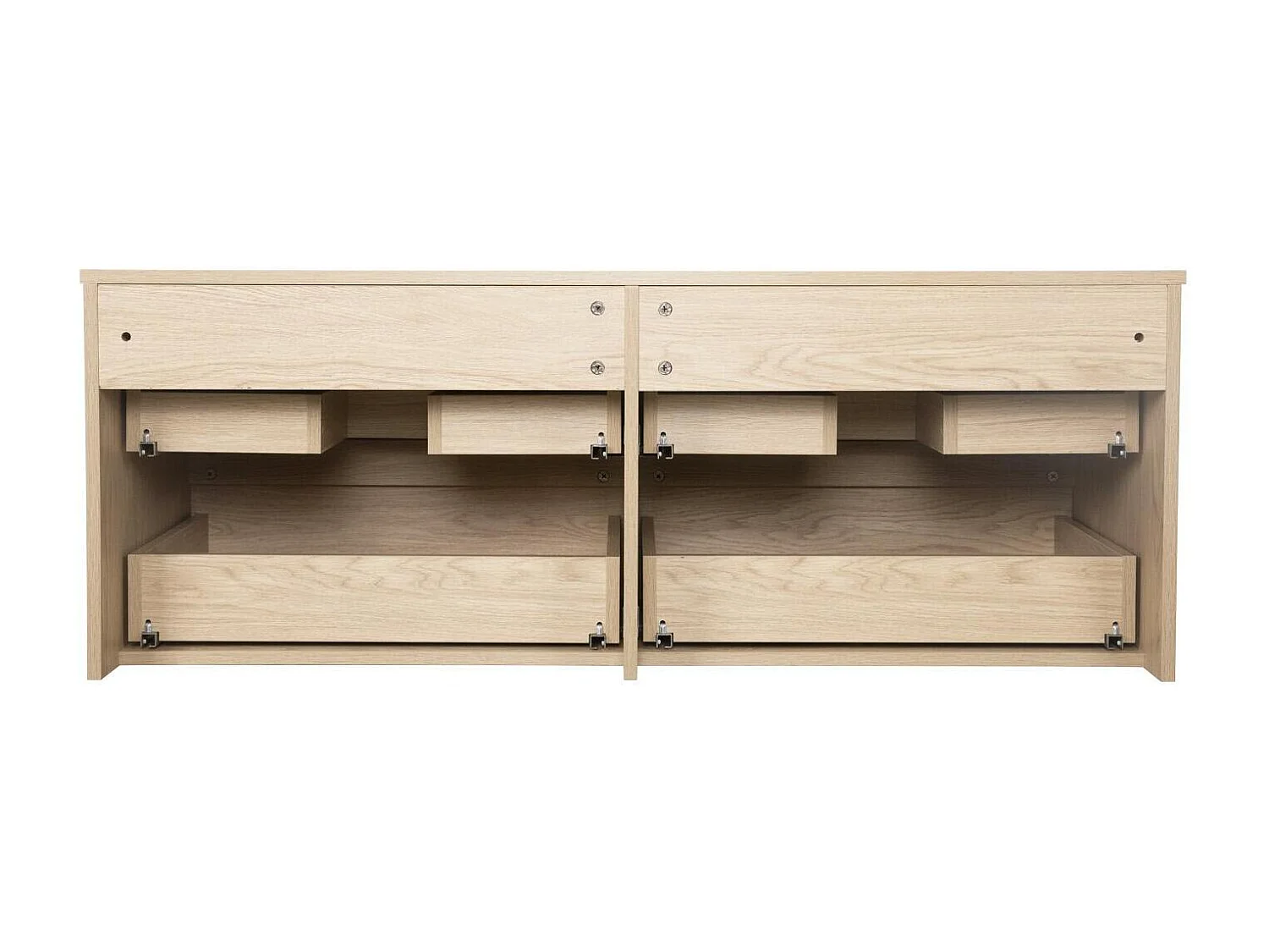 SORRENTO 120 cm wandgemonteerde dubbele spoelbak met houten blad, waskommen en kranen