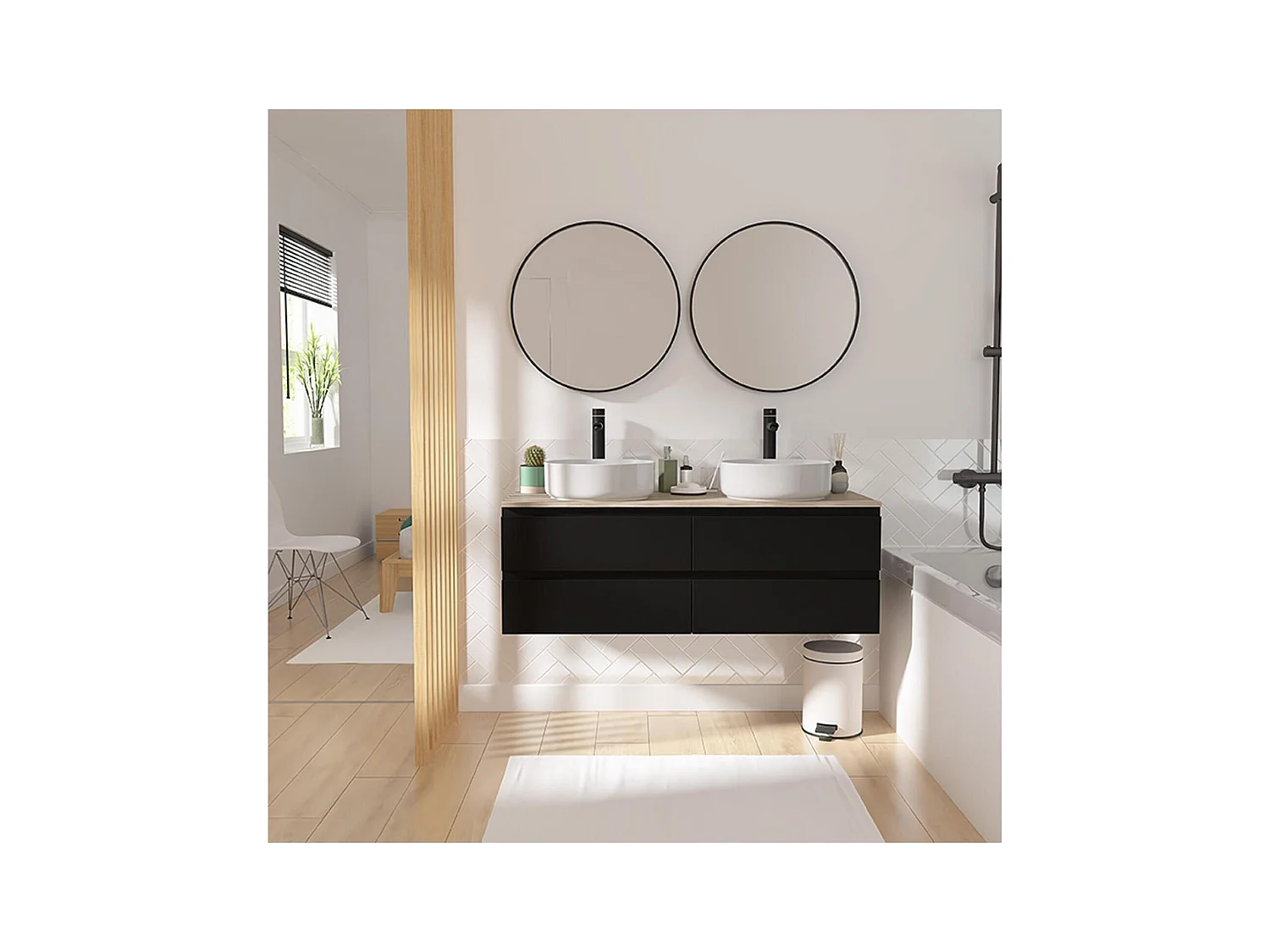 Mueble de lavabo doble + lavabo + grifería + espejo WILL