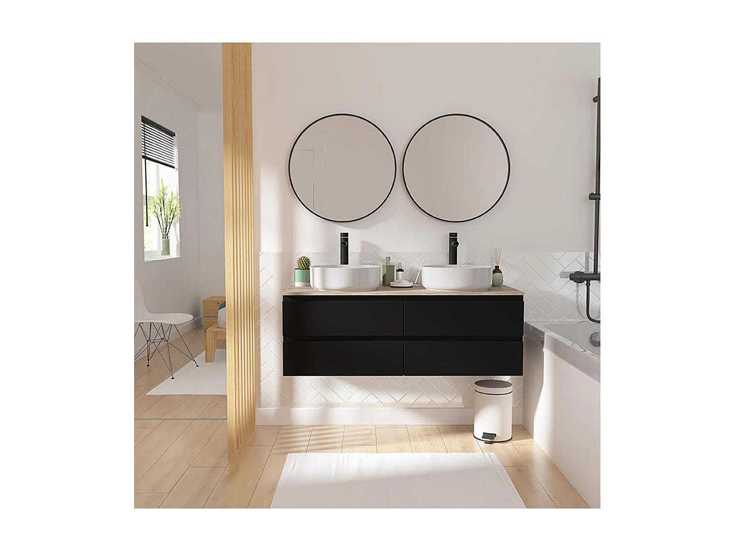 Mueble de lavabo doble + lavabo + grifería + espejo WILL