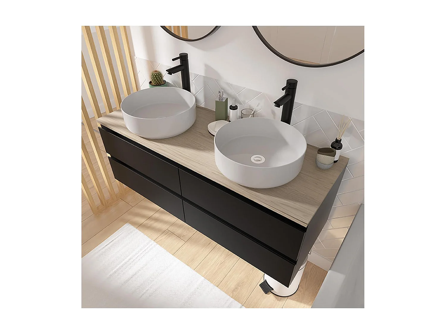 Mueble de lavabo doble + lavabo + grifería + espejo WILL