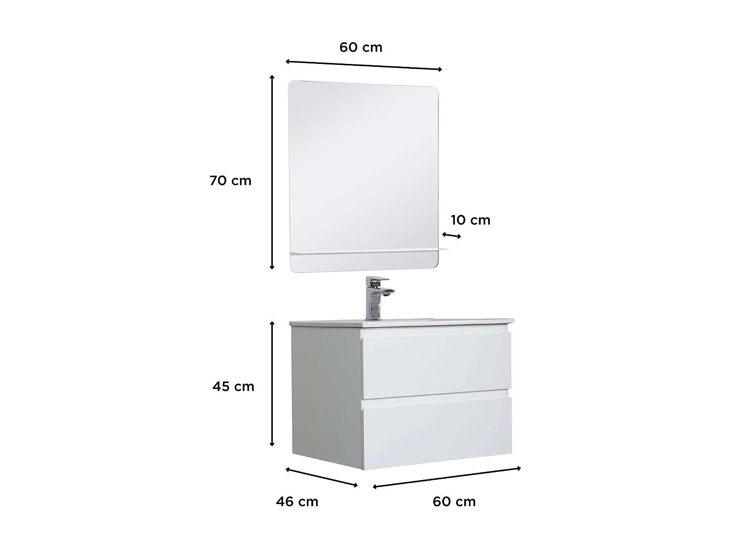 Enkel wastafelmeubel + wastafel + SORRENTO-spiegel