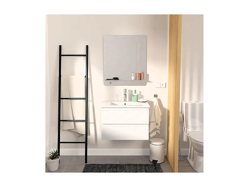 Ensemble meuble simple vasque blanc 60cm + vasque + miroir