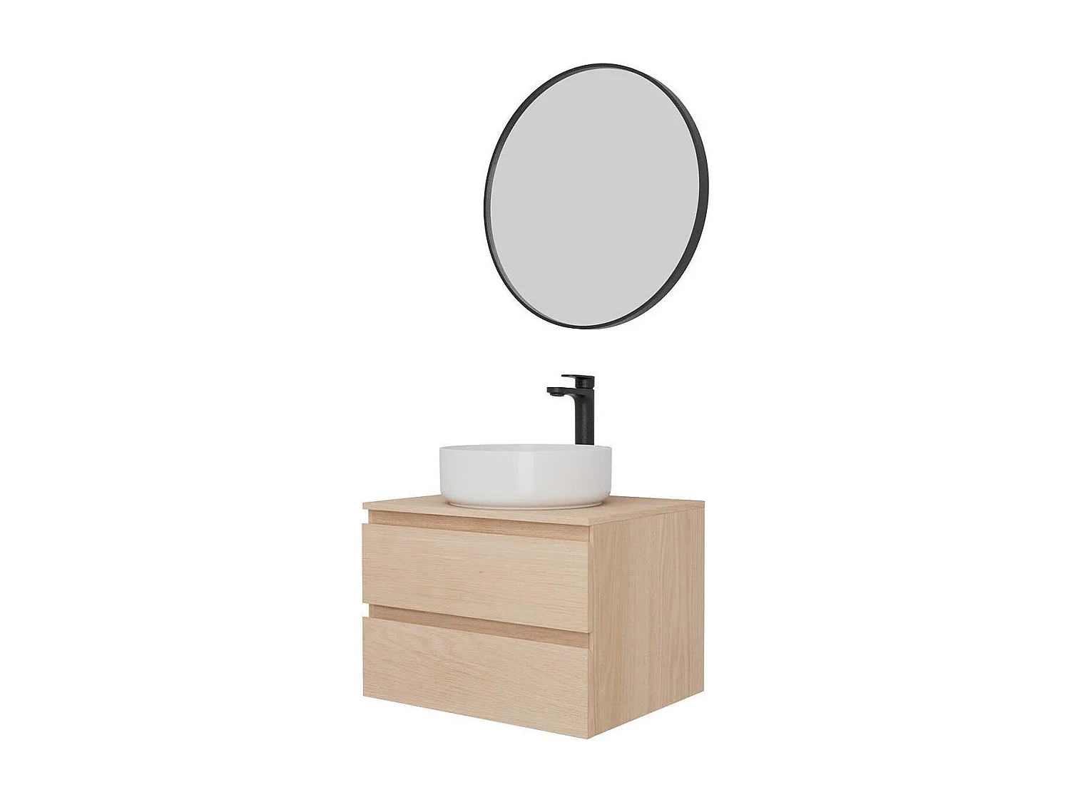 SORRENTO Einzelwaschtisch-Unterschrank 60 cm + Waschbecken + Armatur + Spiegel