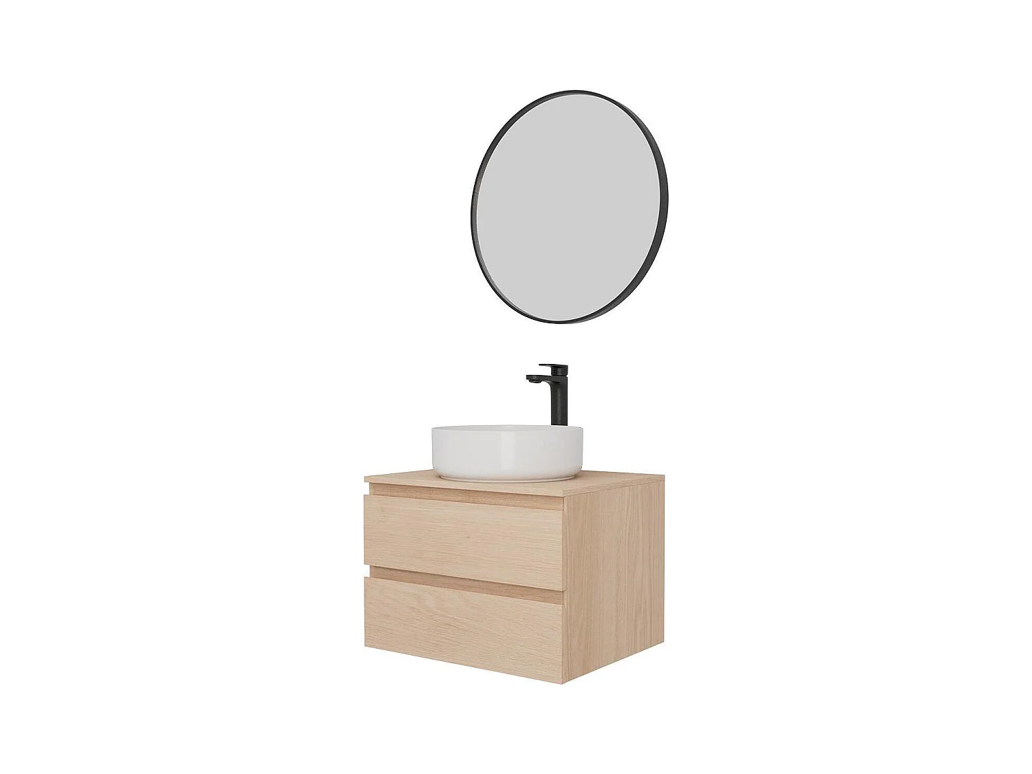 Ensemble meuble simple vasque 60 cm + vasque DIEGO + robinet ROB + miroir EMA