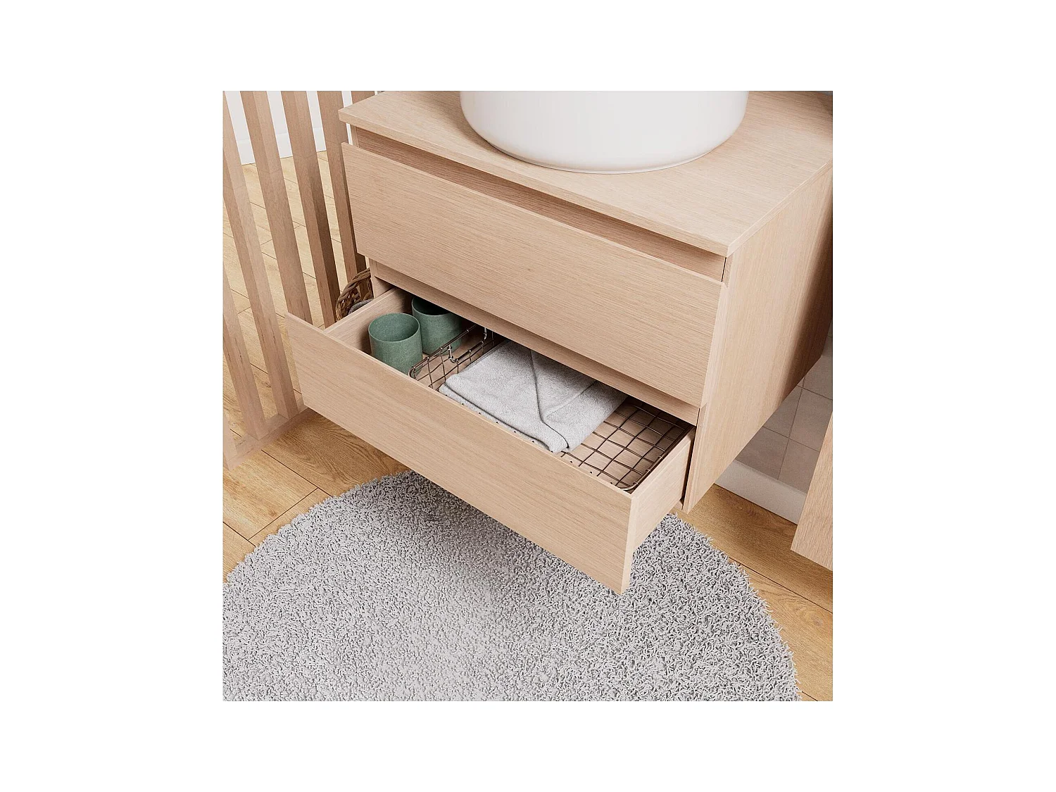 Ensemble meuble simple vasque 60 cm + vasque DIEGO + robinet ROB + miroir EMA