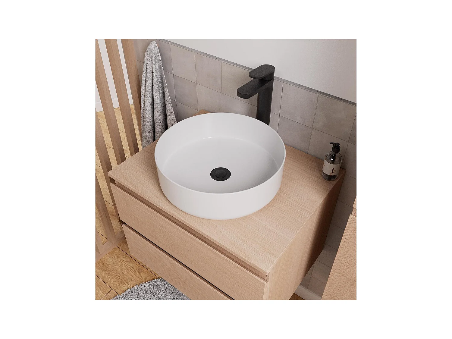 Ensemble meuble simple vasque 60 cm + vasque DIEGO + robinet ROB + miroir EMA