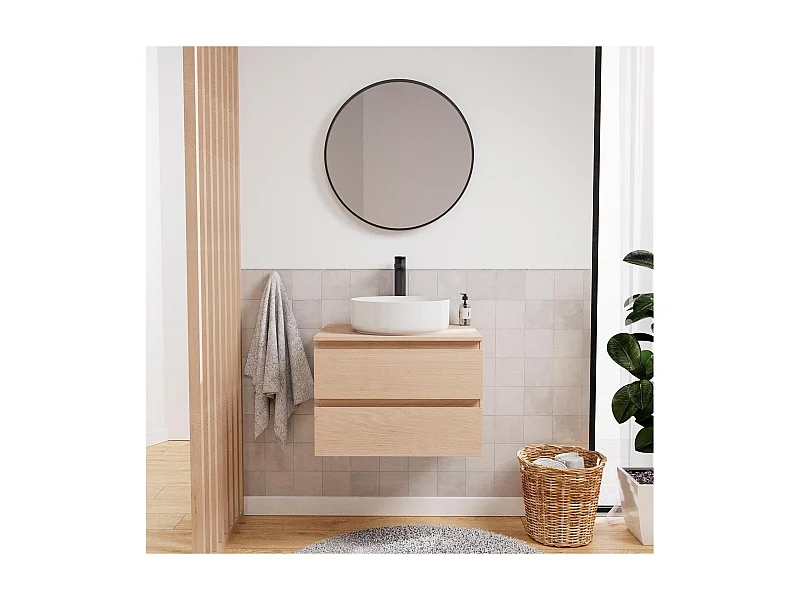 SORRENTO wastafelmeubelset met enkele wasbak 60 cm + wastafel + kraan + spiegel