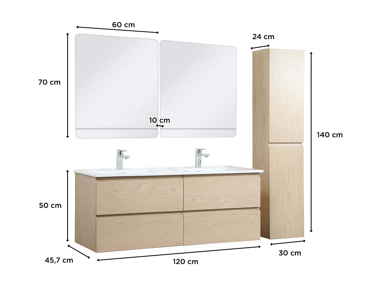 Dubbele wastafelmeubel + wastafel + spiegel + SORRENTO kolom