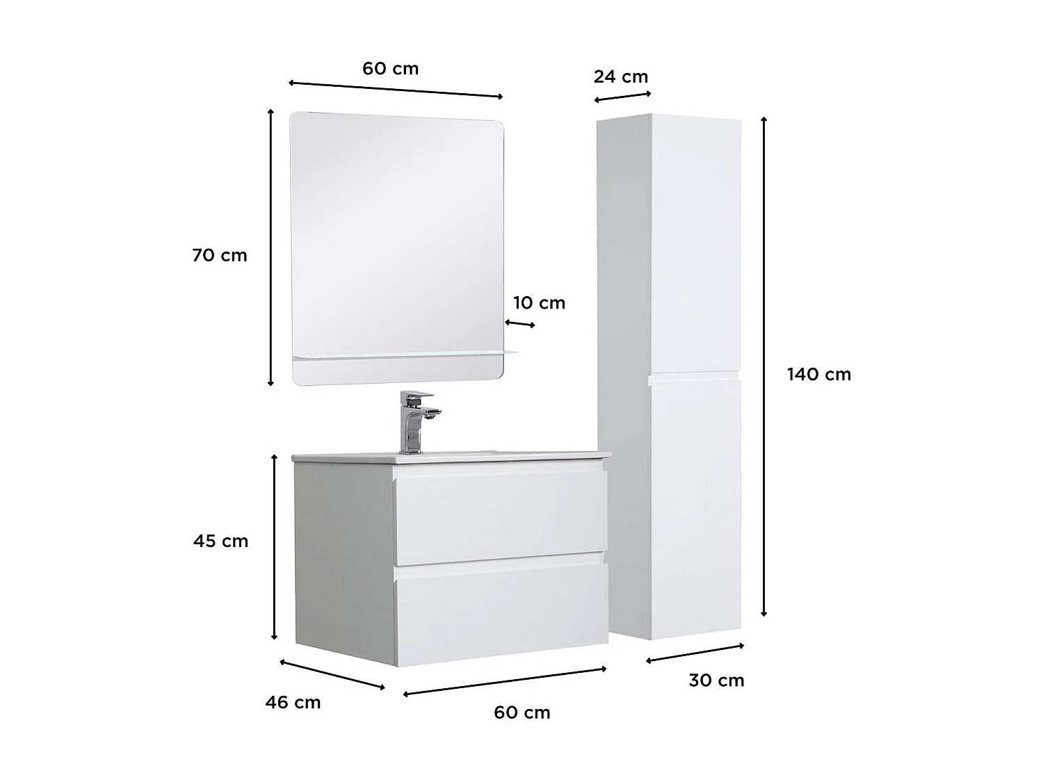 Enkele unit + wastafel + spiegel + SORRENTO kolom