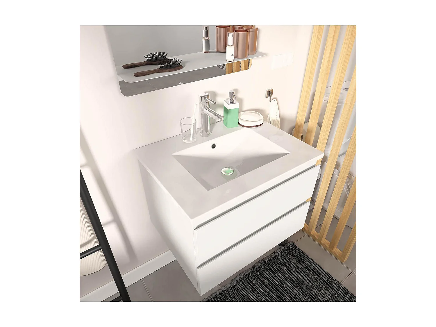 Enkele unit + wastafel + spiegel + SORRENTO kolom