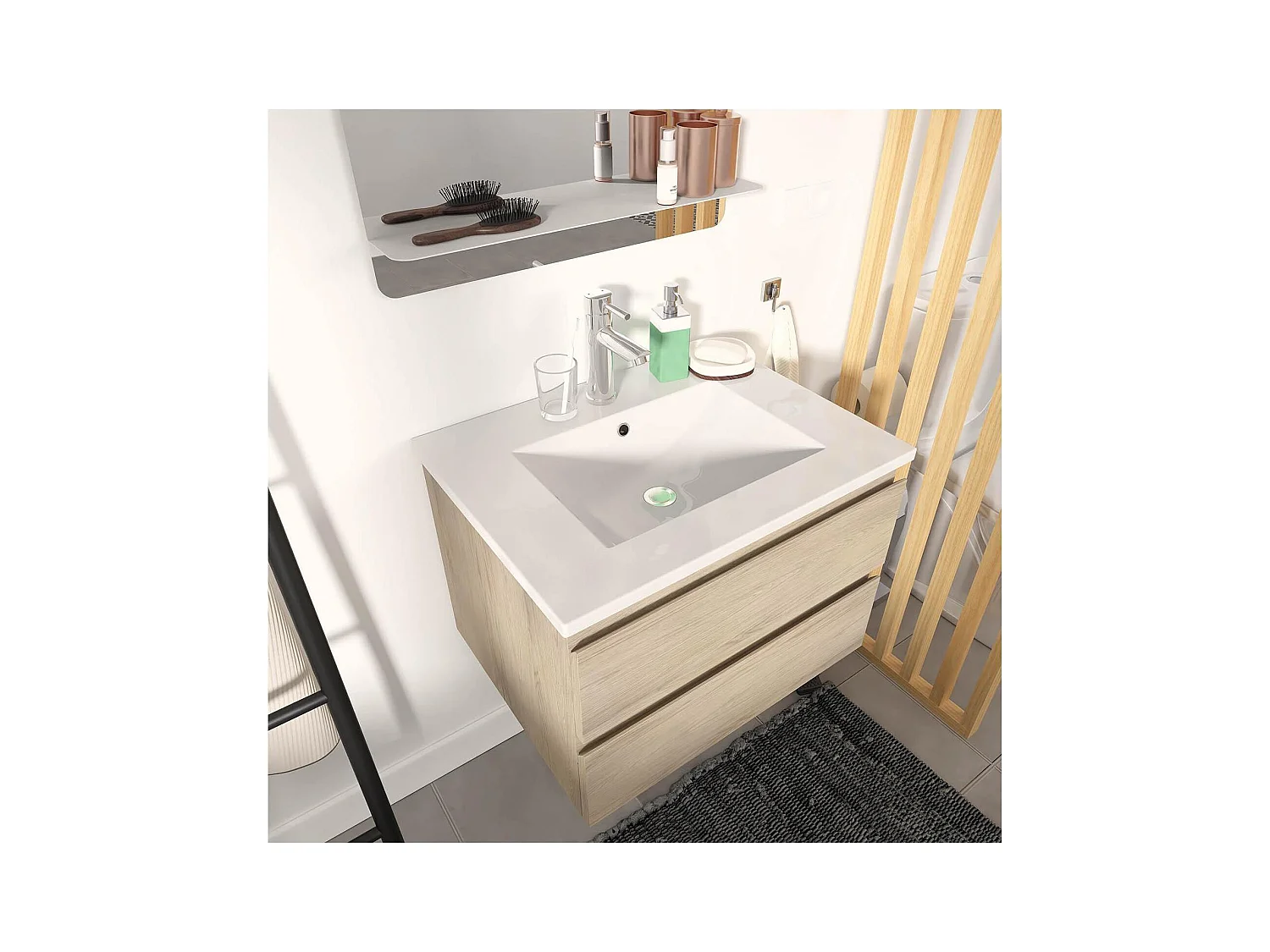 Einzelmöbel + Waschbecken + Spiegel + SORRENTO-Hochschrank