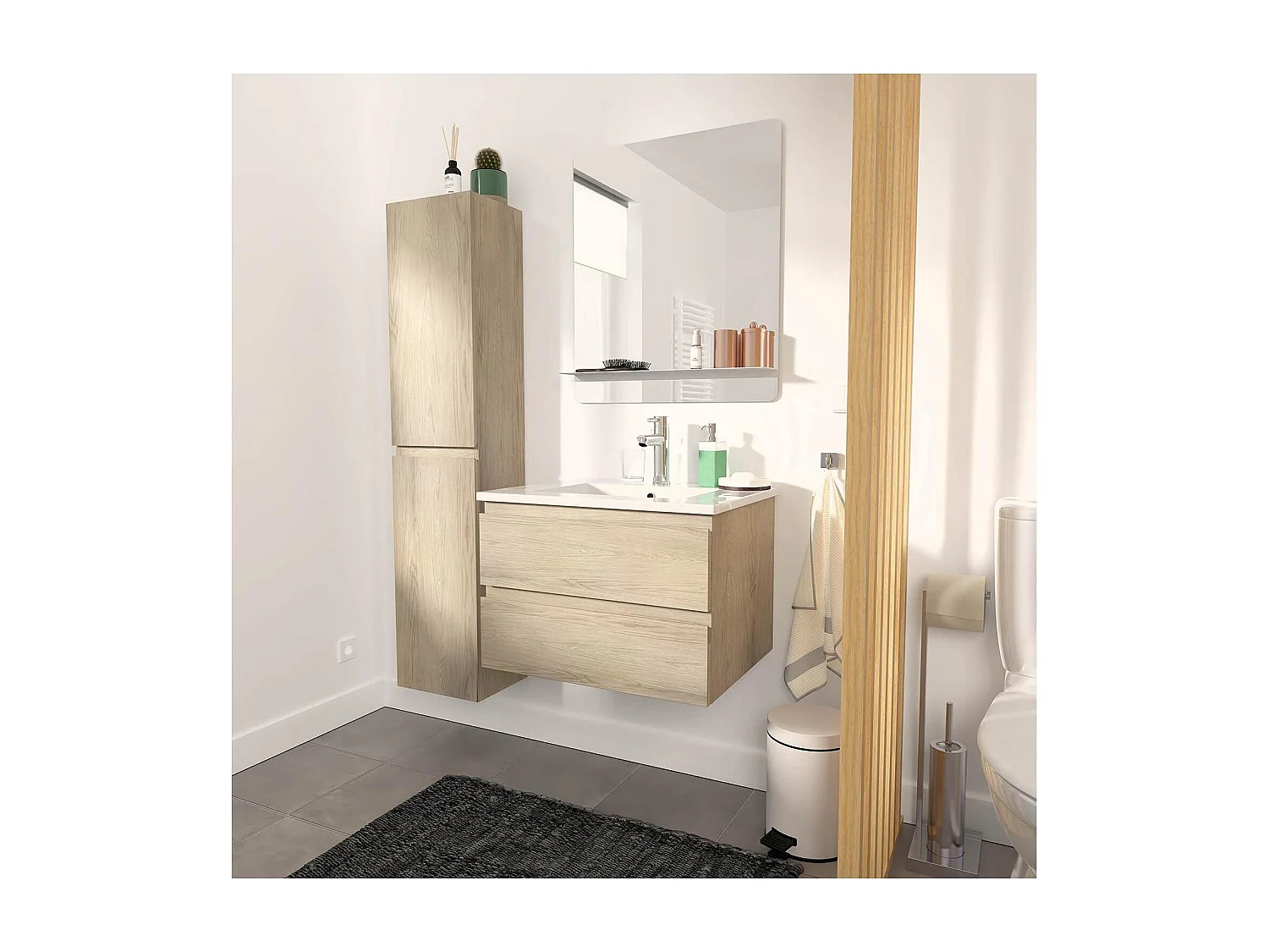 Einzelmöbel + Waschbecken + Spiegel + SORRENTO-Hochschrank