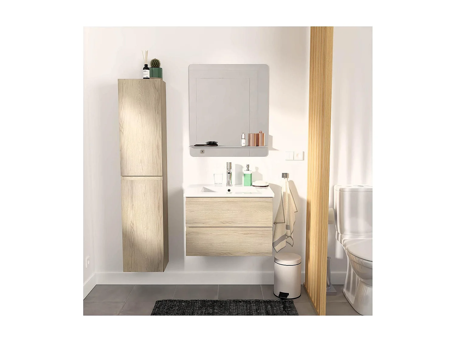 Einzelmöbel + Waschbecken + Spiegel + SORRENTO-Hochschrank