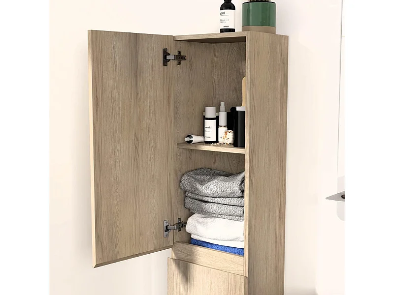 Meuble simple vasque 60cm avec vasque, miroir et colonne SORRENTO Décor chêne