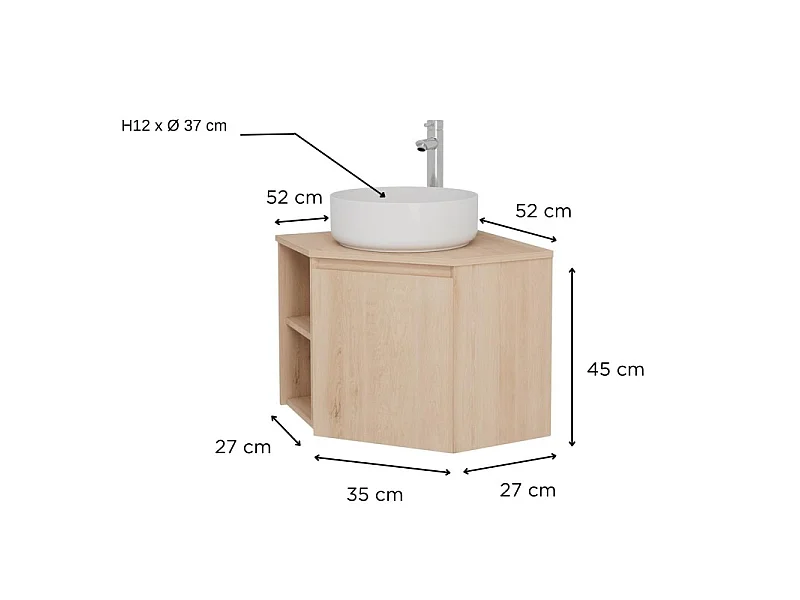 Eckwaschtisch-Set + weißes Waschbecken SORRENTO