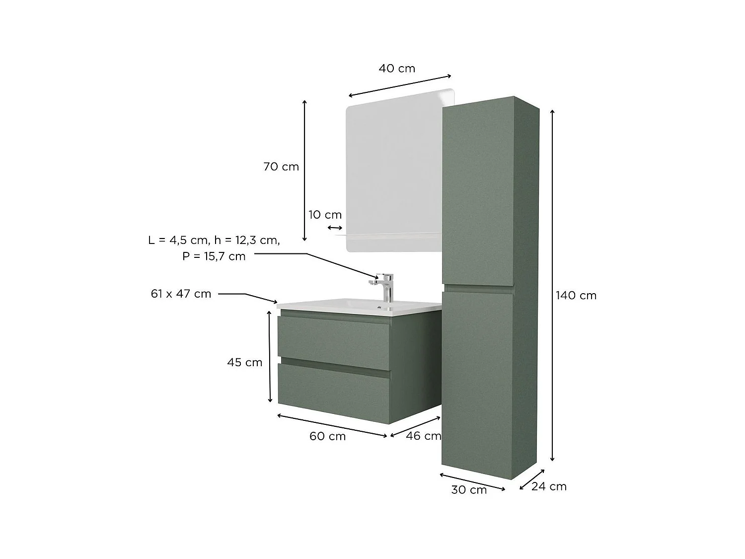 Mobile lavabo singolo 60 cm + rubinetto + specchio + colonna SORRENTO