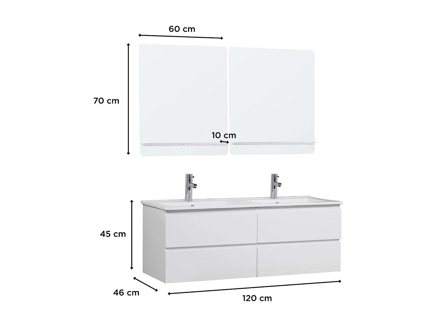 Mueble de lavabo doble + lavabo + espejo SORRENTO