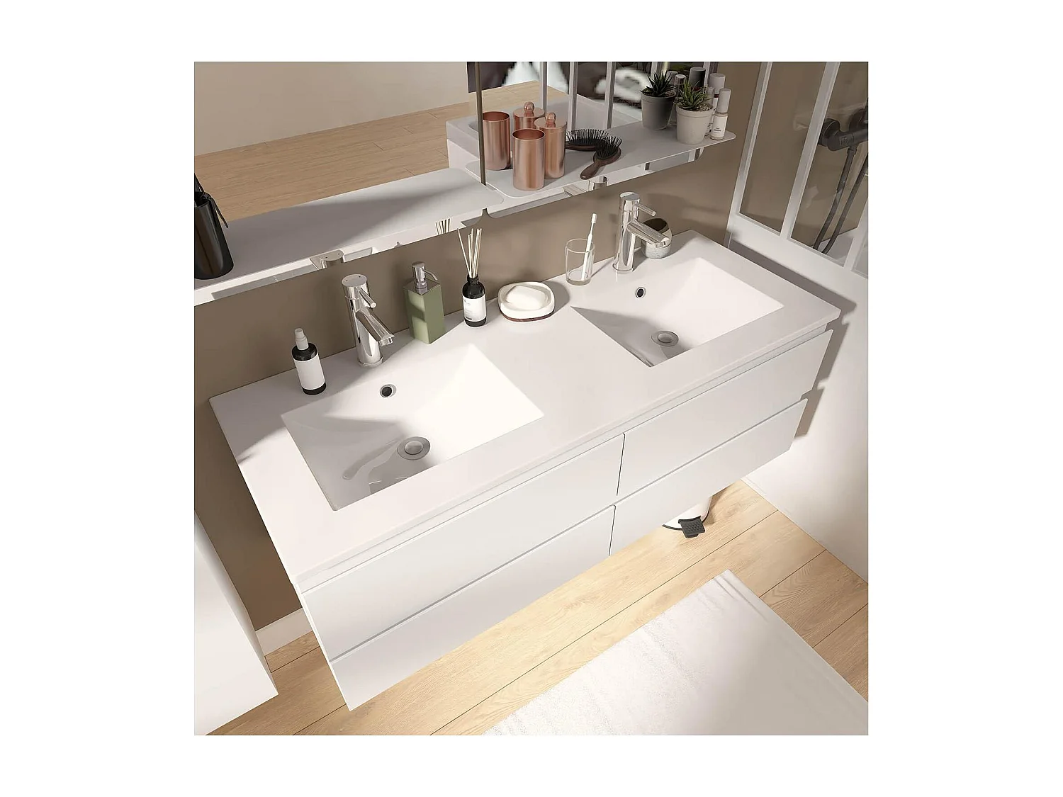 Mueble de lavabo doble + lavabo + espejo SORRENTO