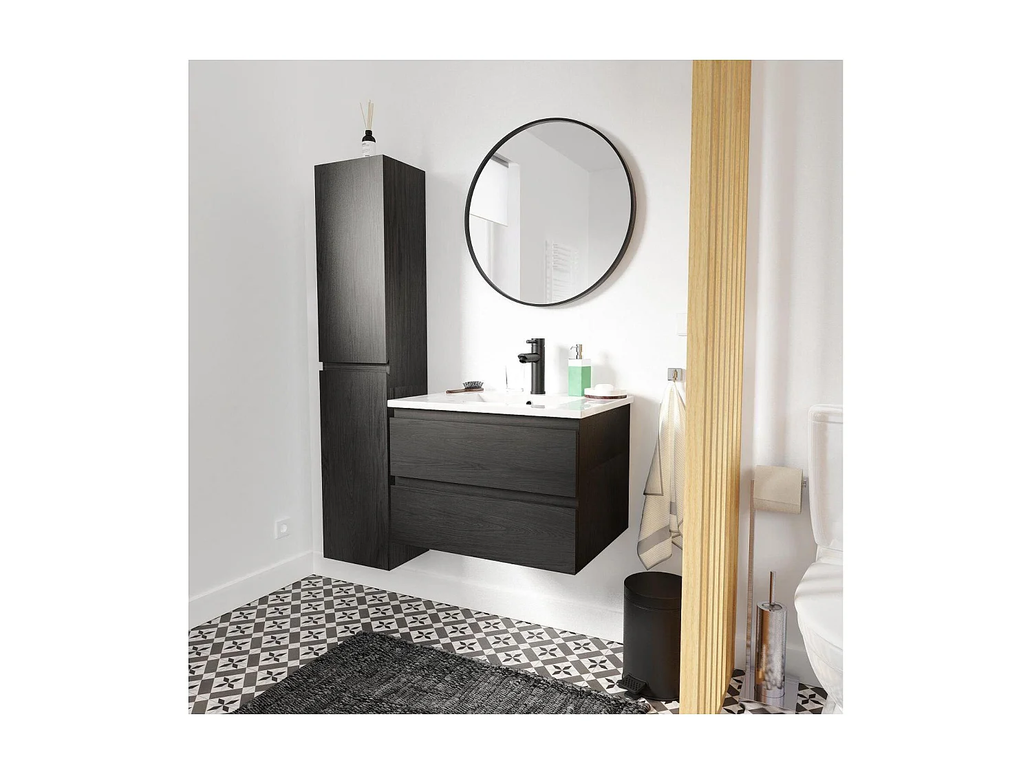 Eenvoudig meubel + kraan + spiegel + SORRENTO-kolom