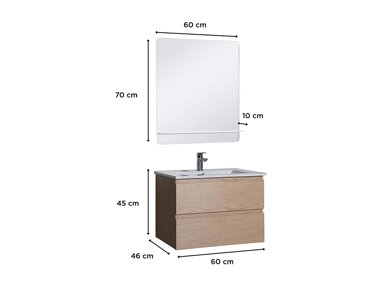 Einzelwaschtisch + Waschbecken + SORRENTO-Spiegel