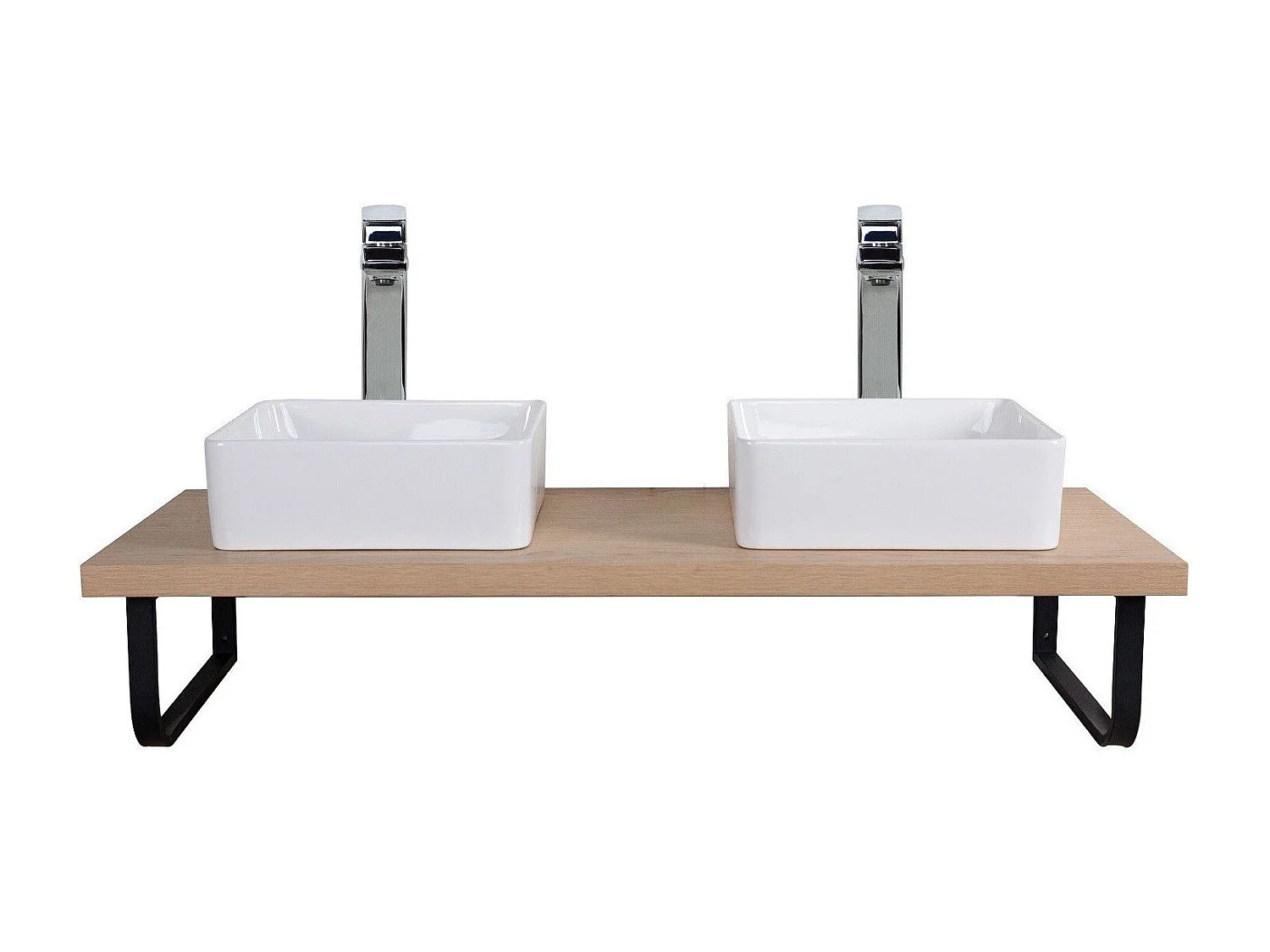 Meuble - Plan suspendu 120 cm + 2 Vasques + 2 Miroirs + Equerres porte serviettes - WILL