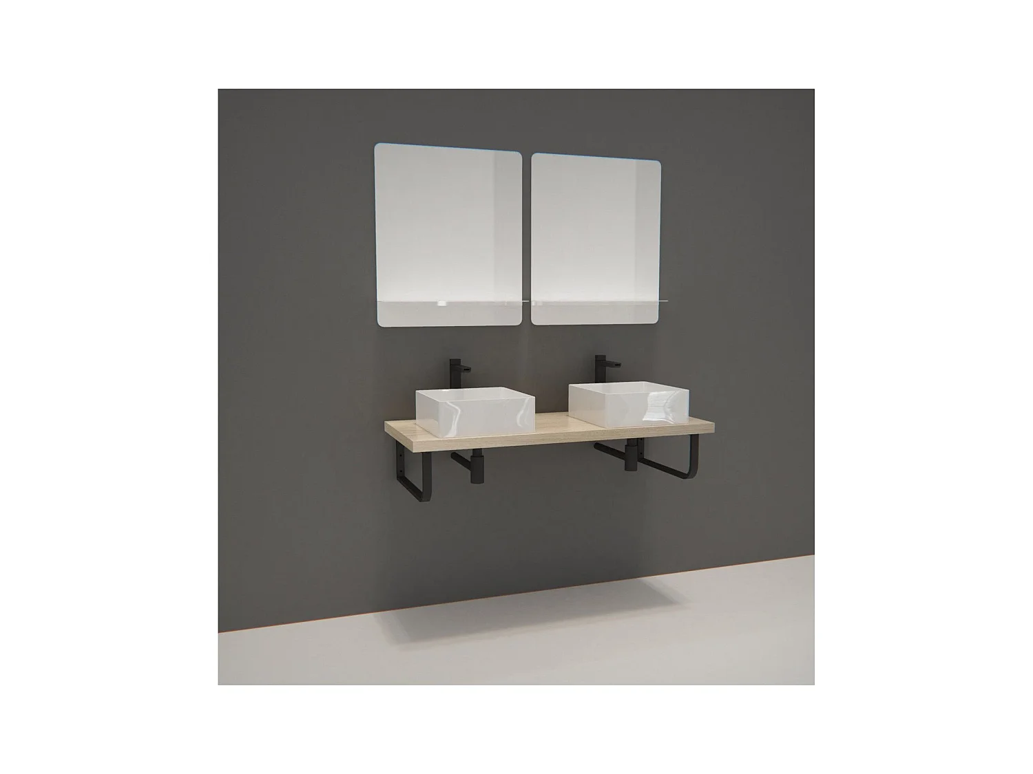 Meuble - Plan suspendu 120 cm + 2 Vasques + 2 Miroirs + Equerres porte serviettes - WILL