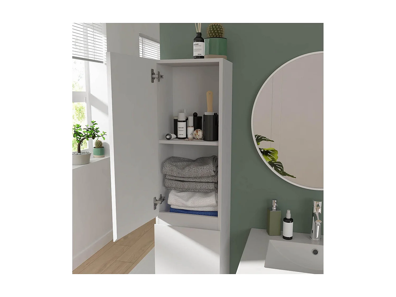 Ensemble double vasque 120cm avec plan céramique, robinets chromés, miroirs et colonne