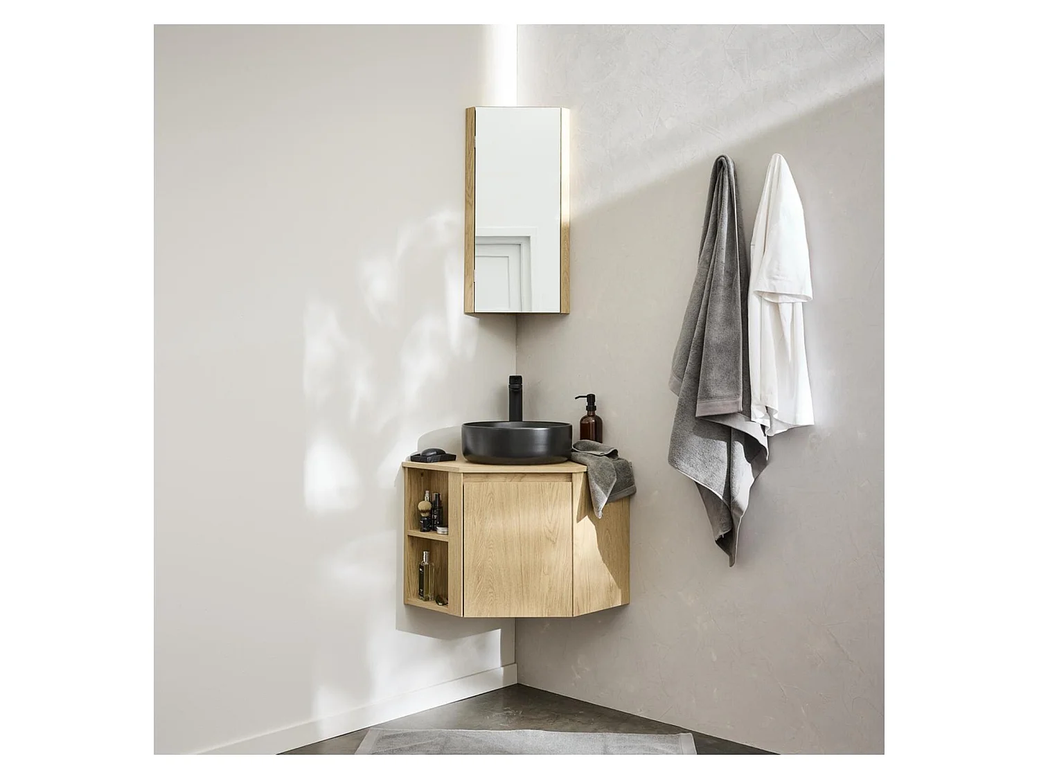 Meuble sous vasque d'angle SORRENTO avec vasque, robinet et armoire