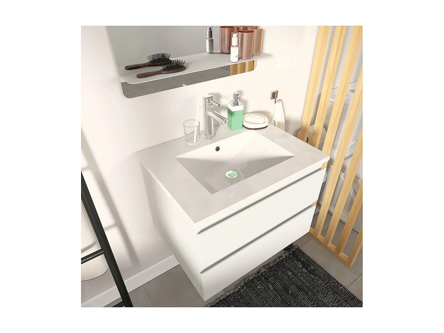 Dubbele wastafelmeubel + wastafel + SORRENTO kolom