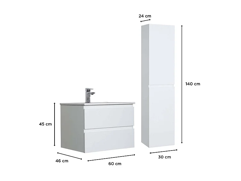 Móvel de lavatório duplo + lavatório + coluna SORRENTO