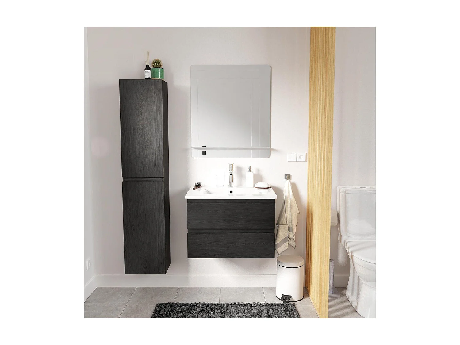 Enkele spoelbakset 60 cm + kraan + spiegel + SORRENTO kolom