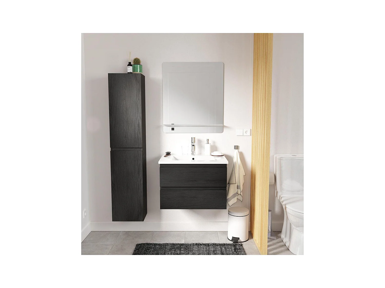 Mobile lavabo singolo 60 cm + rubinetto + specchio + colonna SORRENTO