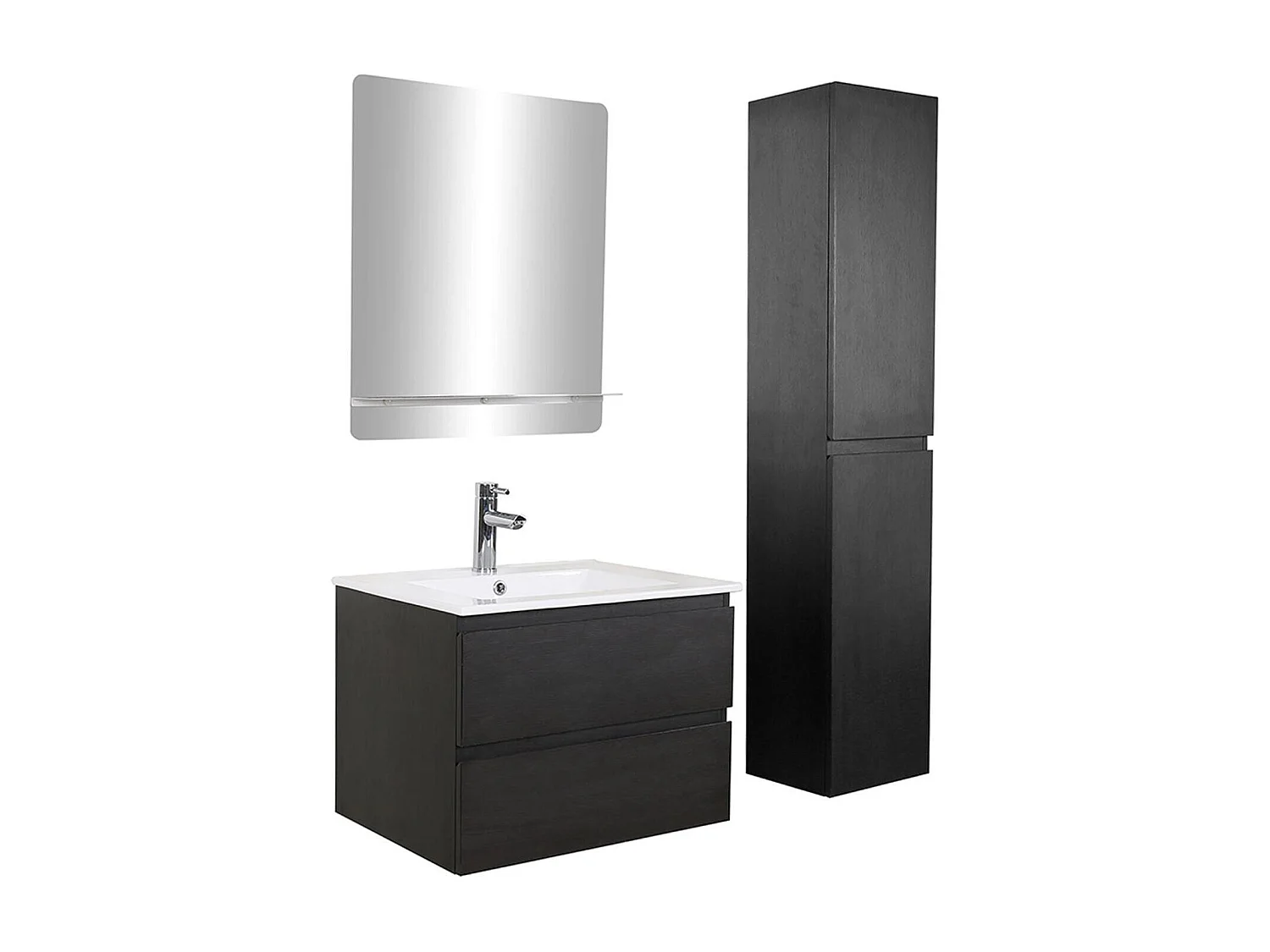 Conjunto mueble de lavabo sencillo 60 cm + grifo + espejo + columna SORRENTO