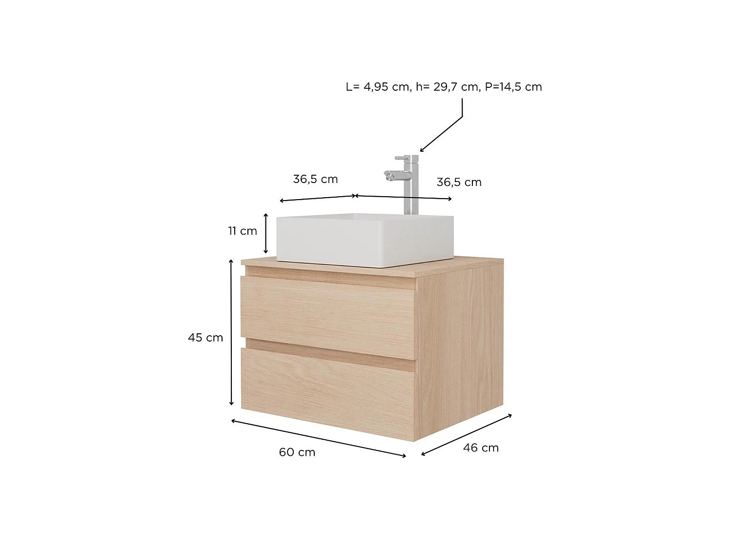 Enkele spoelbakset 60cm + wastafel + SORRENTO kraan