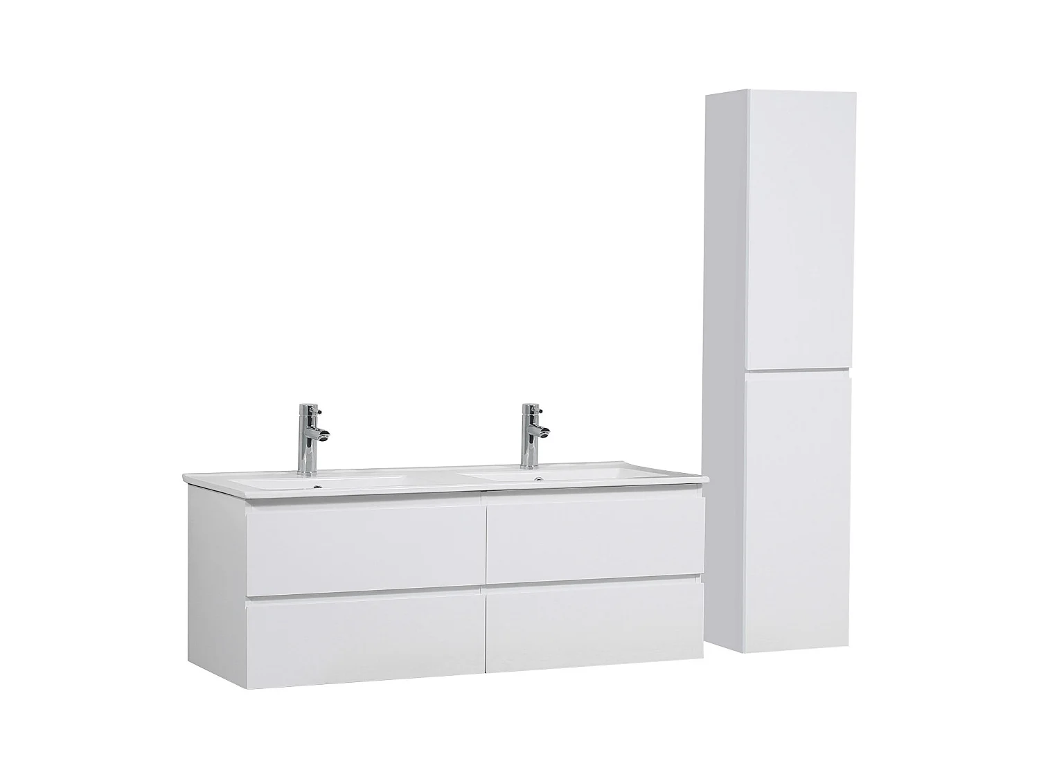 Ensemble meuble double vasque blanc 120cm + vasque + colonne
