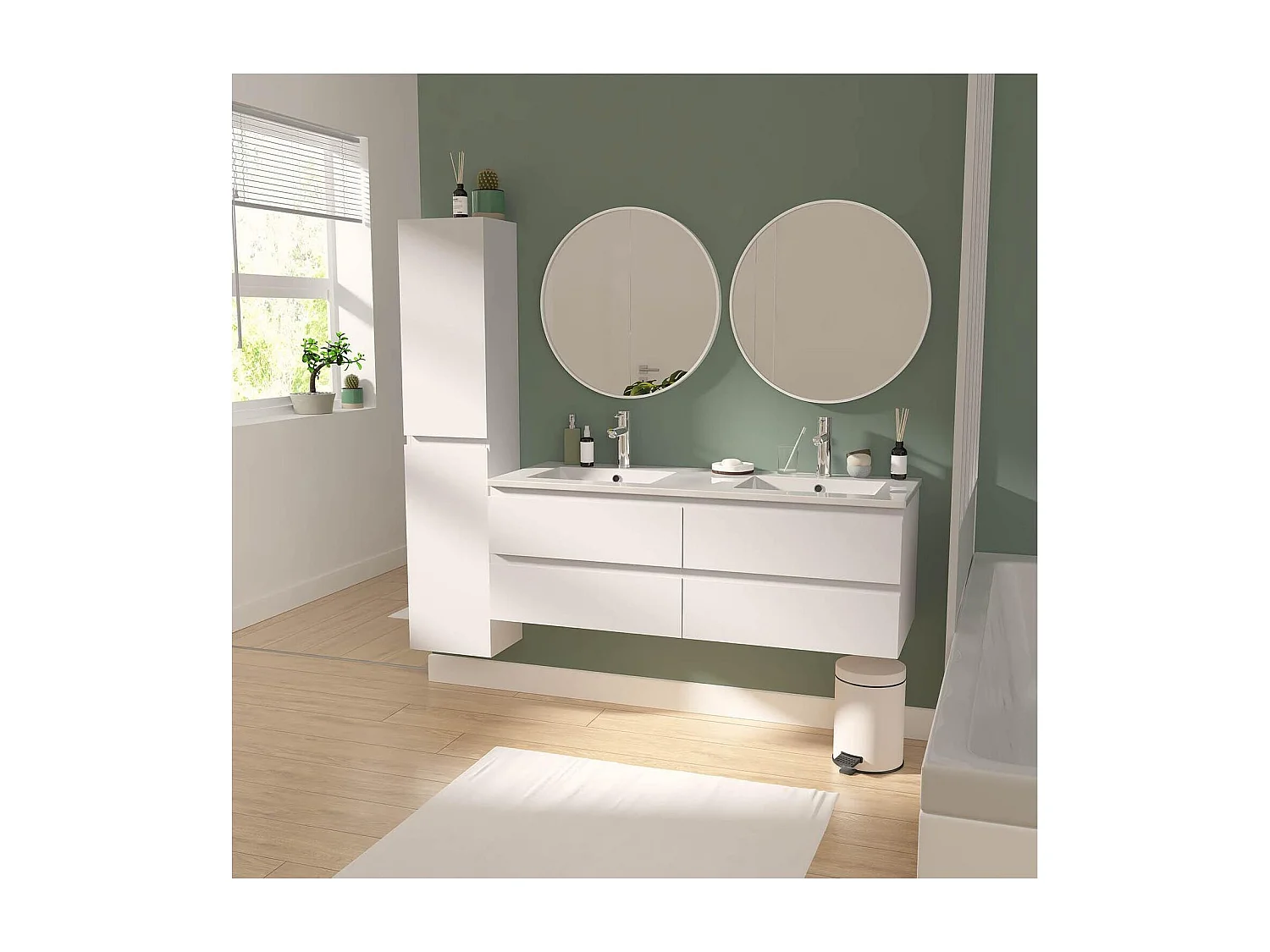 Ensemble meuble double vasque blanc 120cm + vasque + colonne