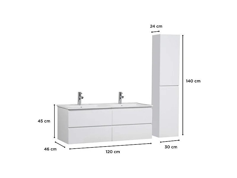 Mueble de lavabo doble + lavabo + columna SORRENTO