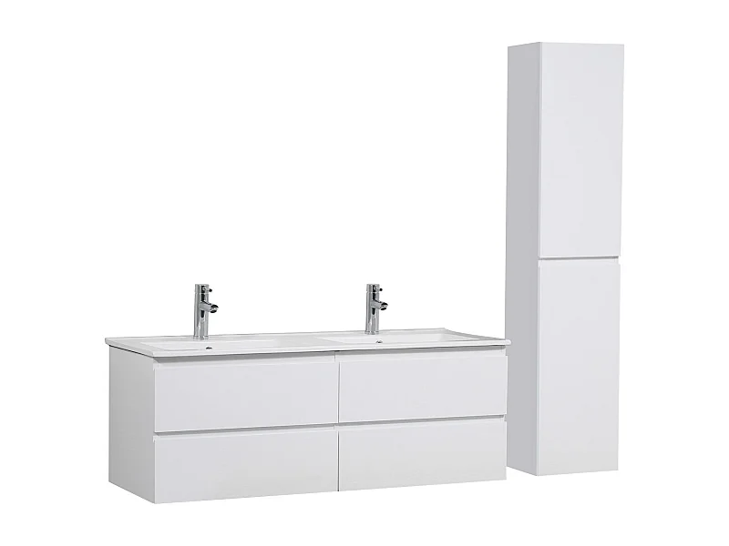 Ensemble meuble double vasque blanc 120cm + vasque + colonne