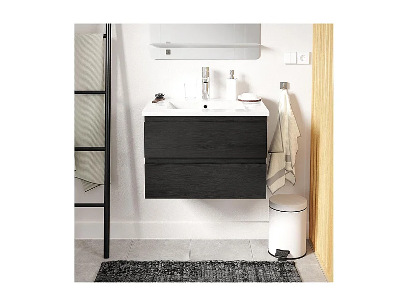 Ensemble simple vasque 60cm avec plan céramique et robinet chromé