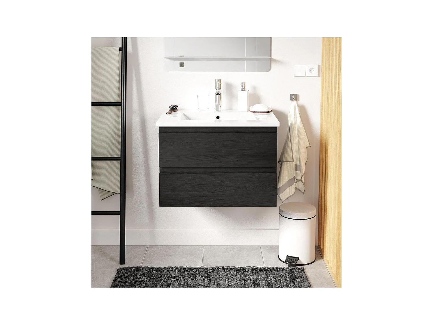 Gruppo lavabo singolo 60cm con piano in ceramica e rubinetto cromato SORRENTO