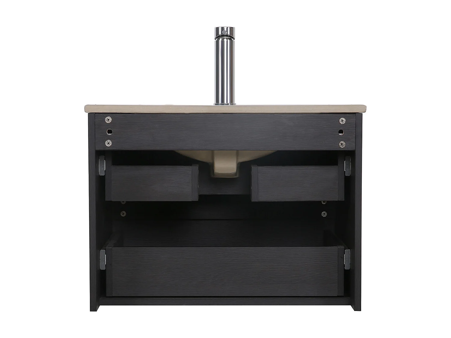 Ensemble simple vasque 60cm avec plan céramique et robinet chromé