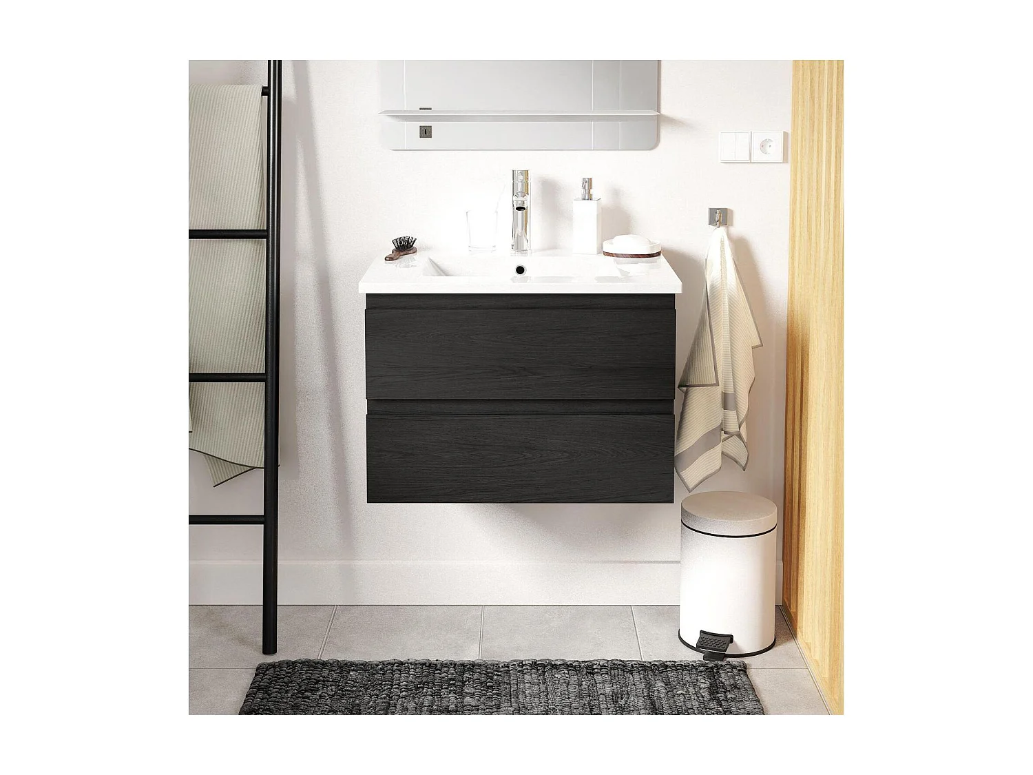 Einzelwaschtisch-Set 60 cm mit Keramikplatte und Chromhahn SORRENTO