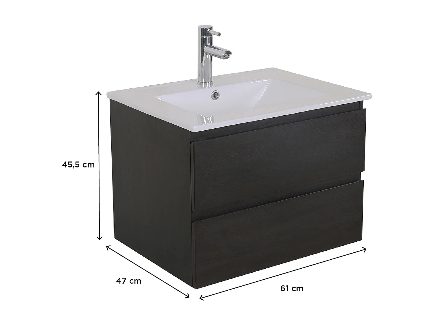 Einzelwaschtisch-Set 60 cm mit Keramikplatte und Chromhahn SORRENTO