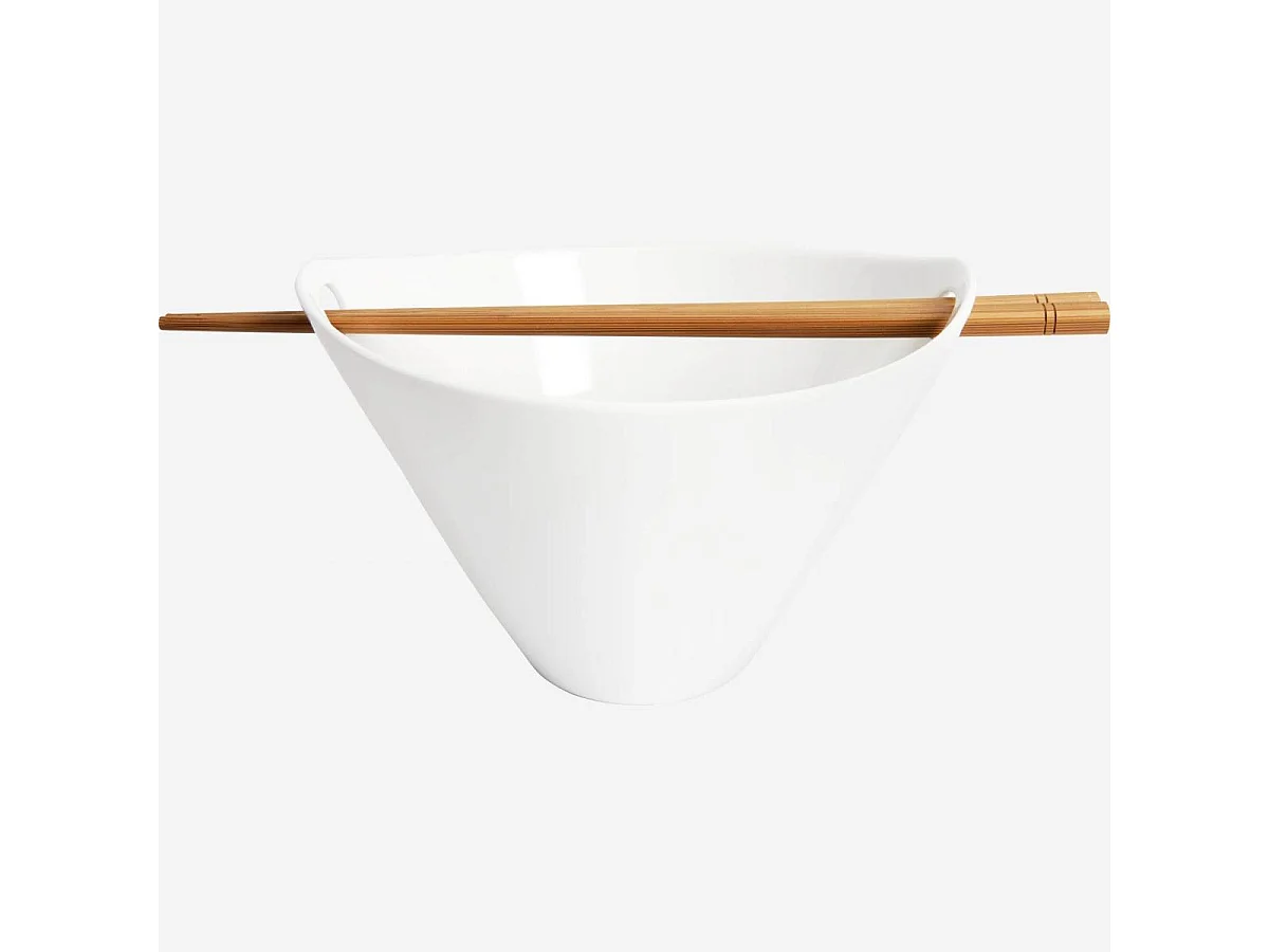 Habitat - Bol de nouilles avec baguettes en porcelaine - 8 cm - Blanc (Lot de 4) - Jersey