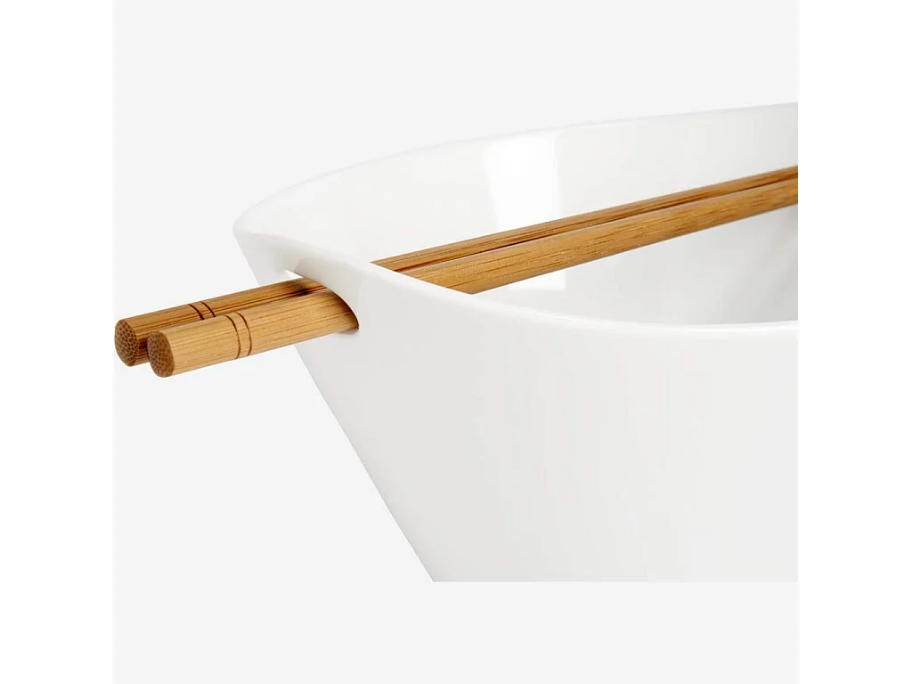 Habitat - Bol de nouilles avec baguettes en porcelaine - 8 cm - Blanc (Lot de 4) - Jersey