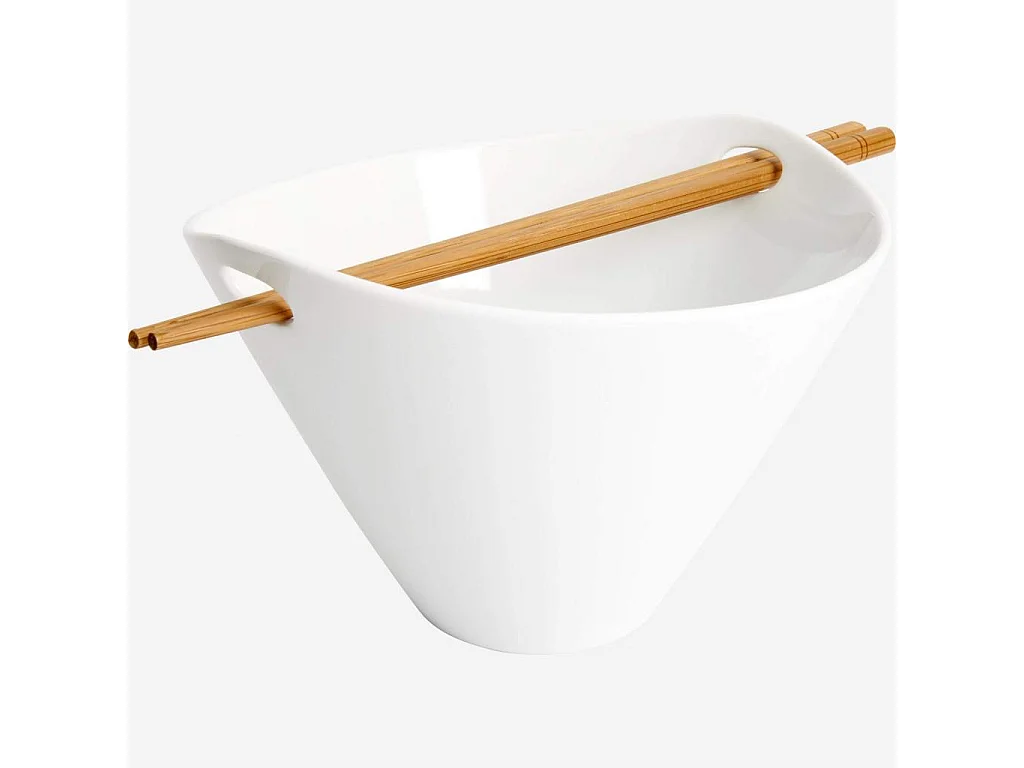 Habitat - Bol de nouilles avec baguettes en porcelaine - 8 cm - Blanc (Lot de 4) - Jersey