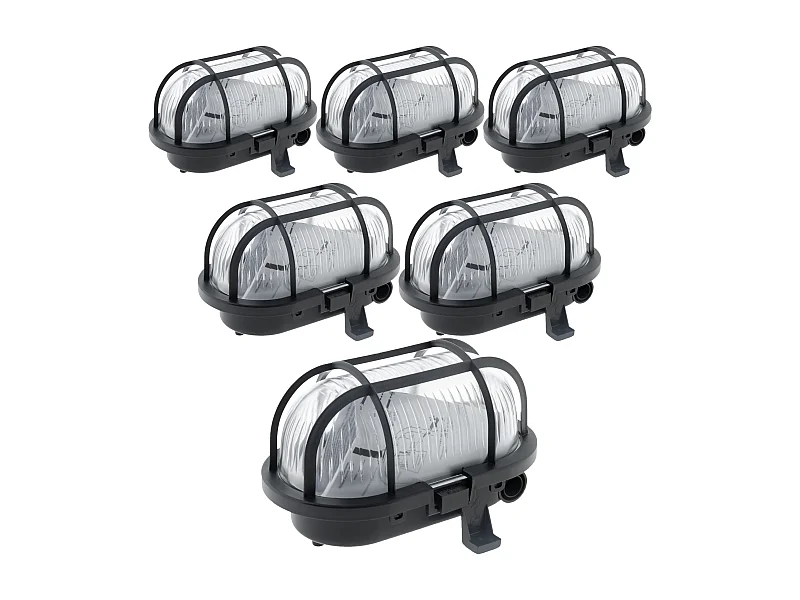 Lot de 6 hublots ovales 60W IP44 E27 Classe II - Noir - Zenitech