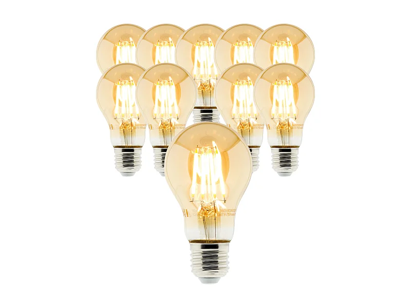 Lot de 10 ampoules déco filament LED ambrée 4W E27 2500K - Zenitech